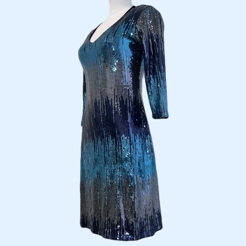 KAREN KANE Blue and Silver Sequin Cocktail Dress